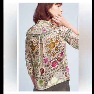 Anthropologie Floreat silk velvet wrap blouse floral boho paisley